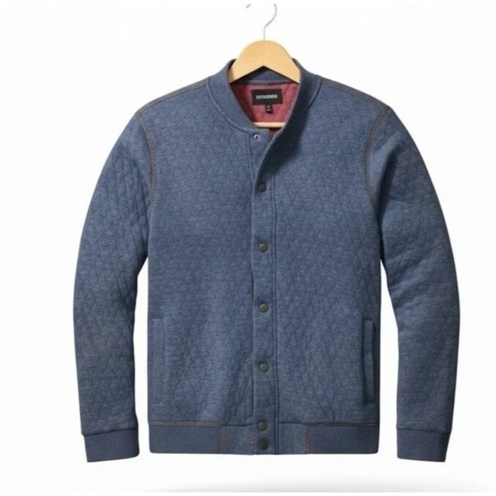 NWT Bonobos Men Quilted‎ Bomber Jacket Heather Navy Academia Snap Front Preppy M